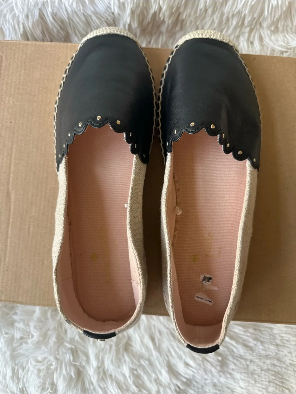 Kate Spade Gardenia Women’s Black Leather Tan Espadrille Flats Size: 6.5